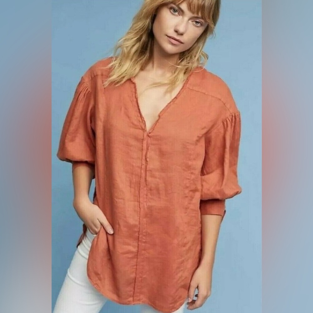 Anthropologie Holding Horses Linen Blouse XS Rust
